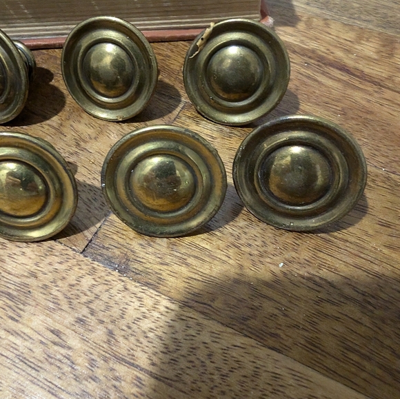 VTG Lot of 12 Bullseye Drawer Knobs Brass Cupboard Dresser Pulls - Picture 3 of 5